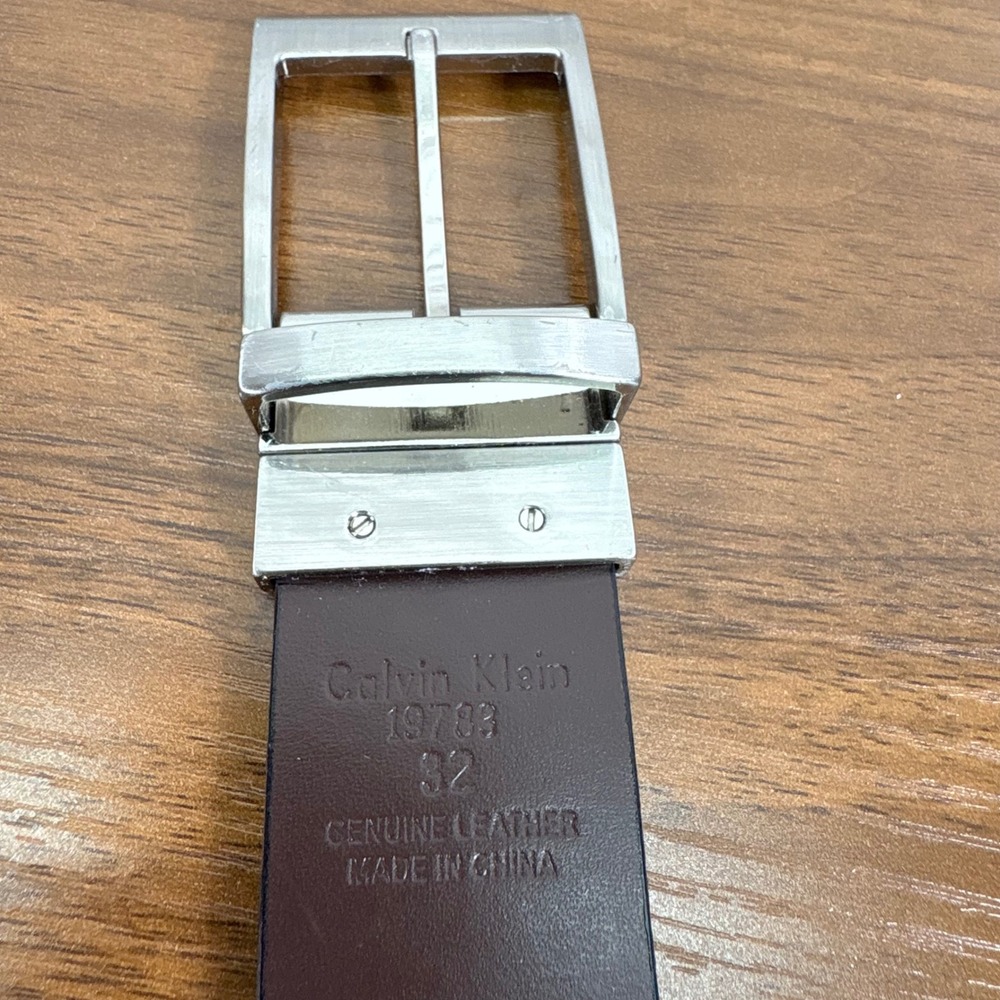 Calvin Klein Mens Reversible‎ Black Brown Belt Genuine Leather Silver Buckle 32